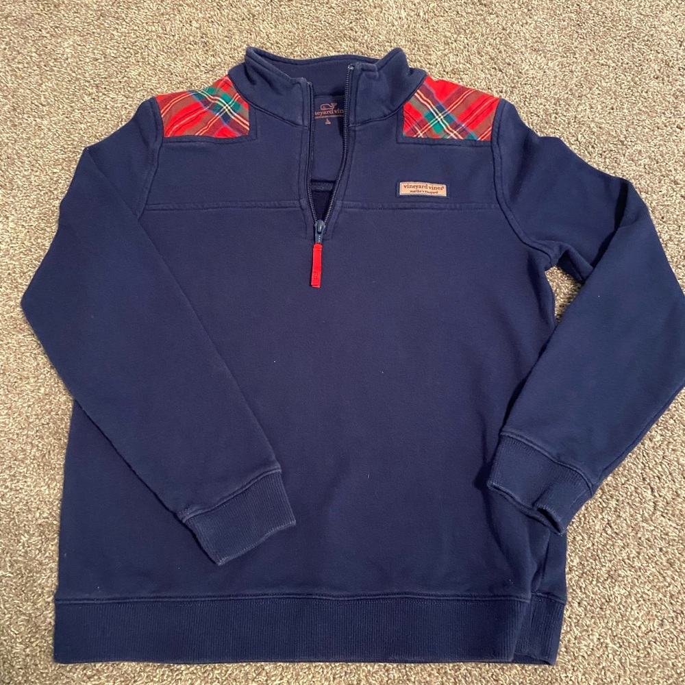 Girls Vineyard Vines Shep Shirt Navy with Plaid Details Size Large (14)